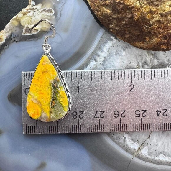 Sterling Silver Southwestern Style Teardrop Eclipse Jasper Dangle Earrings - Picture 9 of 10